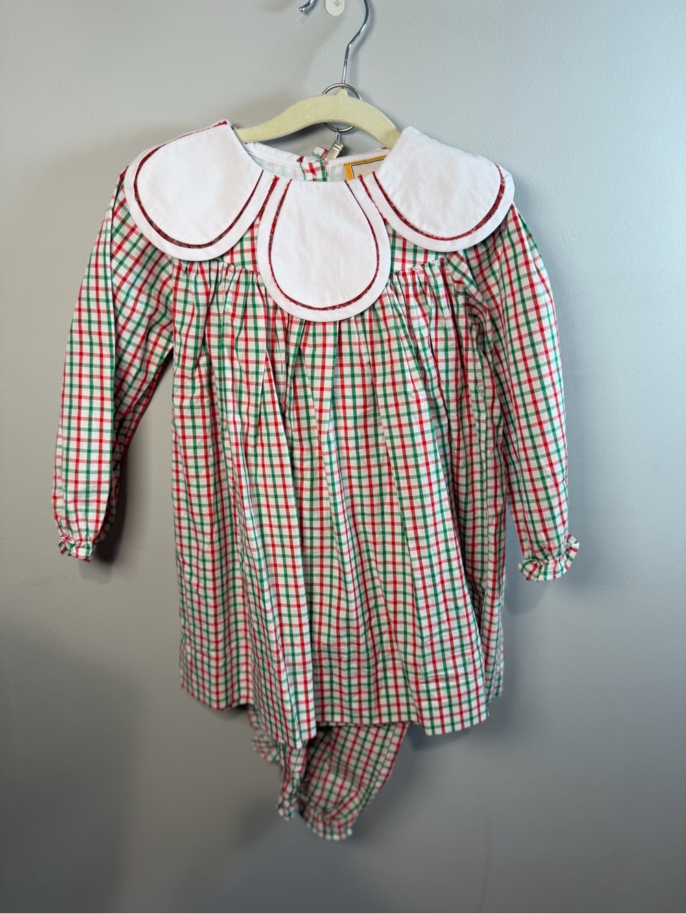 Babeeni red and green gingham long-sleeve holiday Pant Set Petal Collar Sz 5 NWT